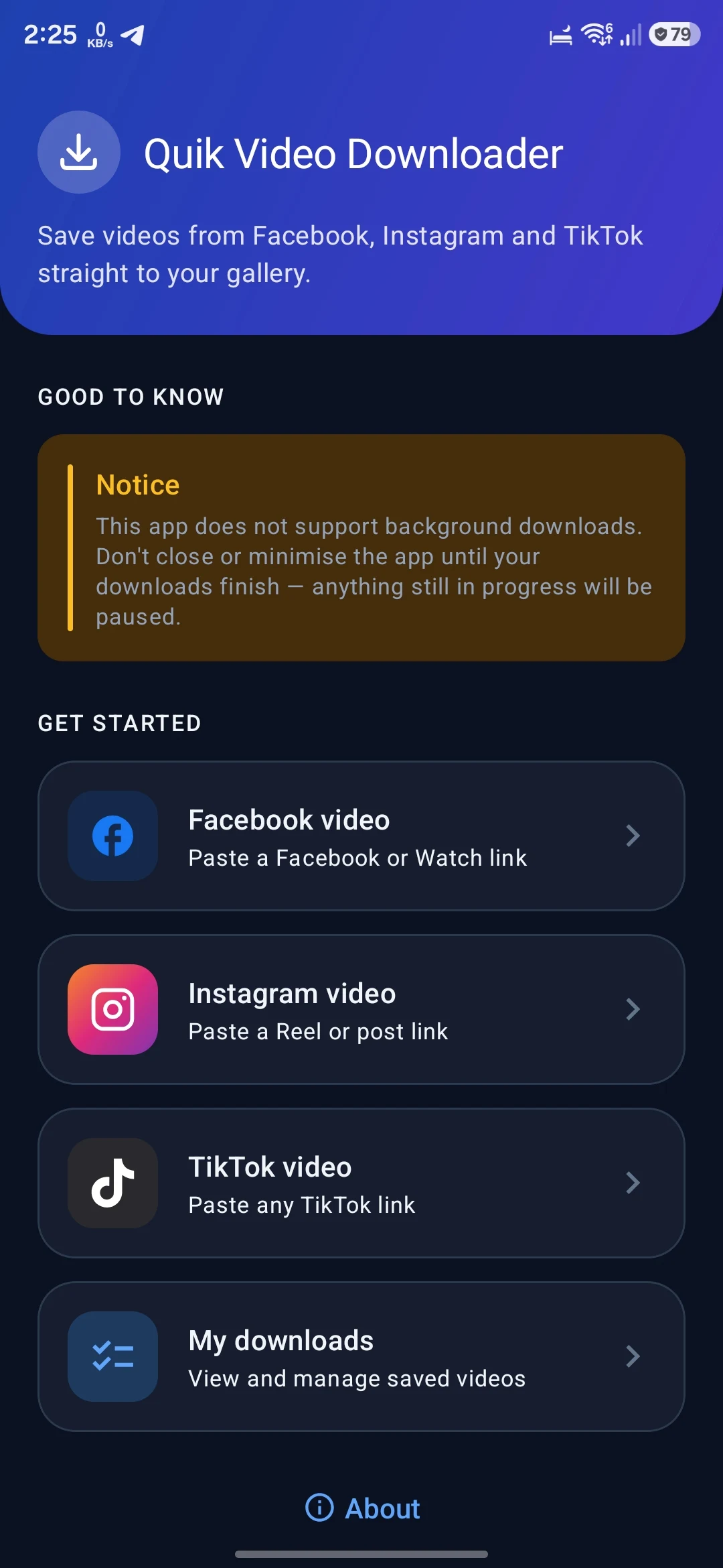 Quik Facebook Video downloader screenshot